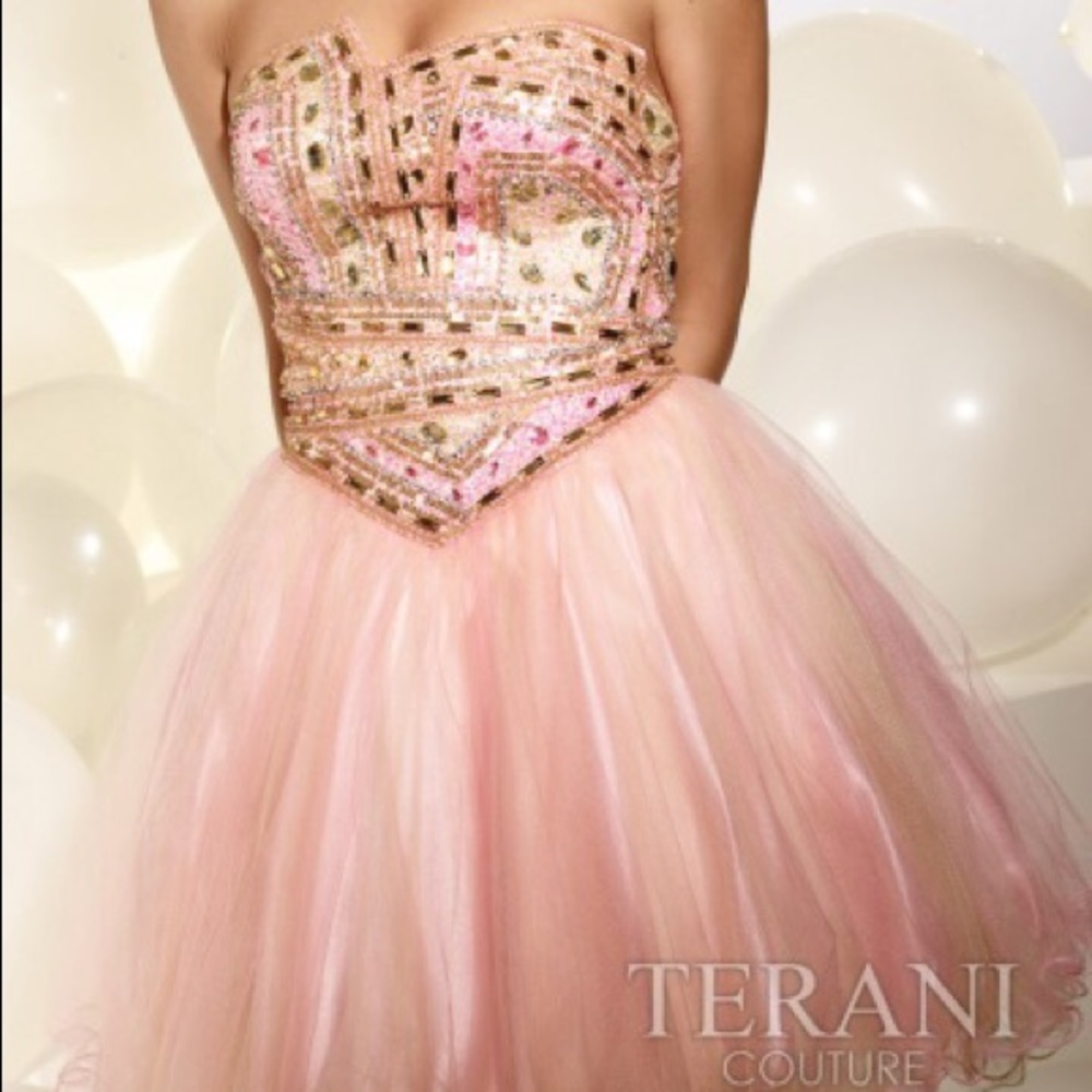 Terani Couture pink and gold short dress